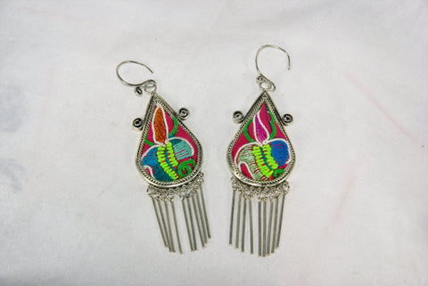 Tear-drop shaped with scrolls medium earrings with dangles