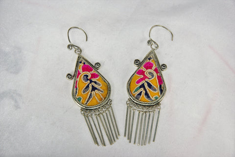 Tear-drop shaped with scrolls medium earrings with dangles