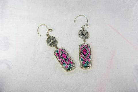 Long Rectangular small earrings with tribal charm reversed