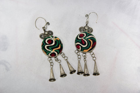 Earrings Large - Circular base with spirals and dangling cones