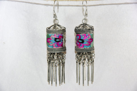 Earrings Large - Prayer wheel with embroidery patch