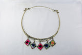 Miao Silver choker -  floral engraving with dangling embroidered charms