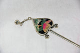 Hairpin - Heart-shaped embroidered with a bell and scrolls